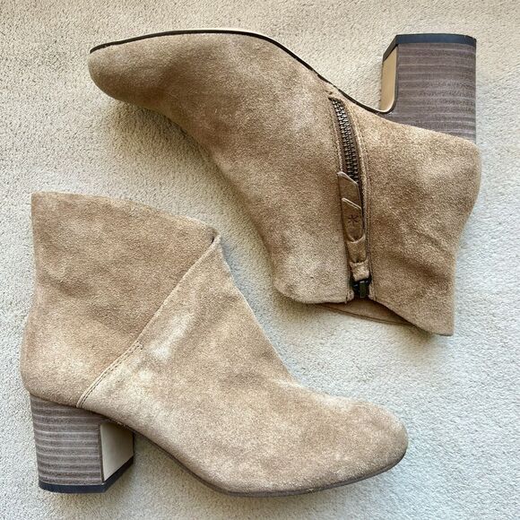 Splendid Hespera Camel Tan Suede Ankle Boot Side Zip Block Heel Neutral Women 6 - Picture 1 of 16